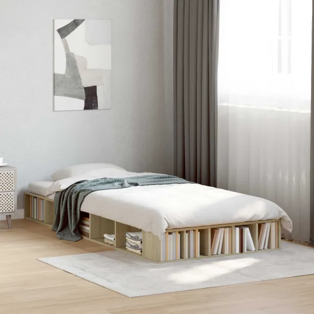 vidaXL Bedframe met opslag Sonoma Eiken 80 x 200 cm Bewerkt hout Bruin