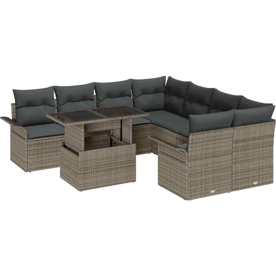 vidaXL Tuin Sofa Set 9 st Grijs [Synthetisch]: Poly Rattan