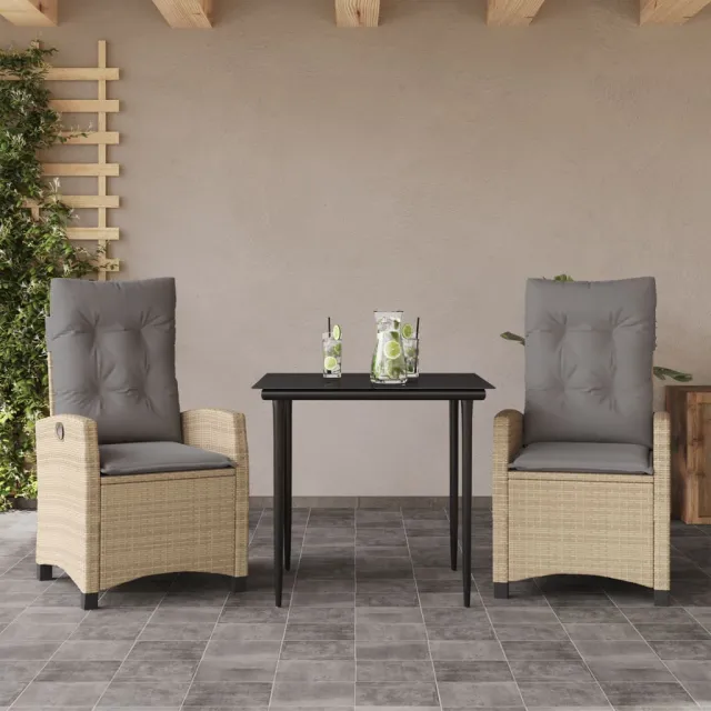 vidaXL 3-delige Tuinset met kussens poly rattan gemengd beige, foto 2