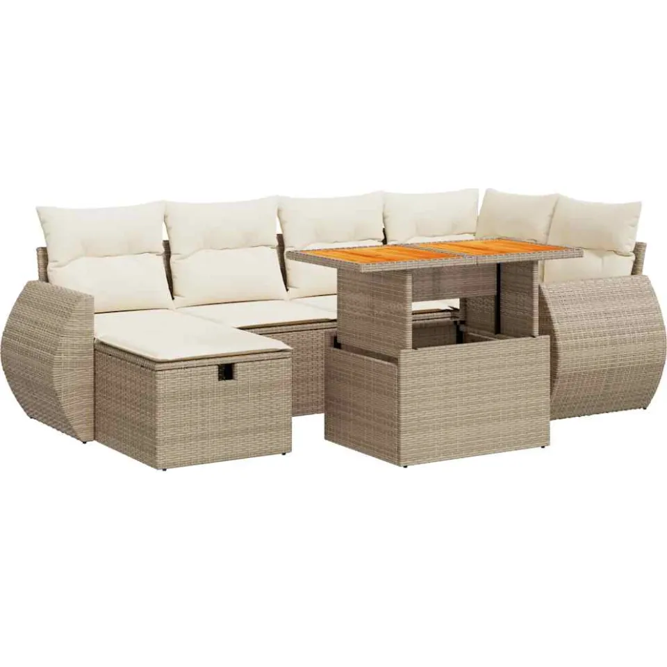 vidaXL 8-delige Loungeset met kussens poly rattan acacia beige, foto 3