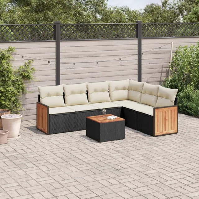 vidaXL 7-delige Loungeset met kussens poly rattan zwart, foto 2