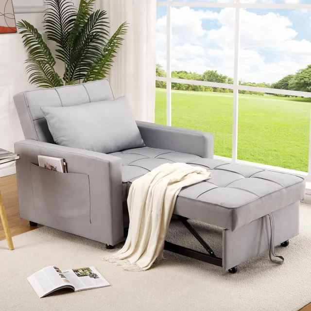 Triumpunpre Slaapbank Uitschuifbaar 192x96cm - 2-in-1 Bank met Bedfunctie, Opvouwbaar Slaapbankje voor Woonkamer, Multifunctionele Logeerbed, Multiplex Frame, Lichtgrijs