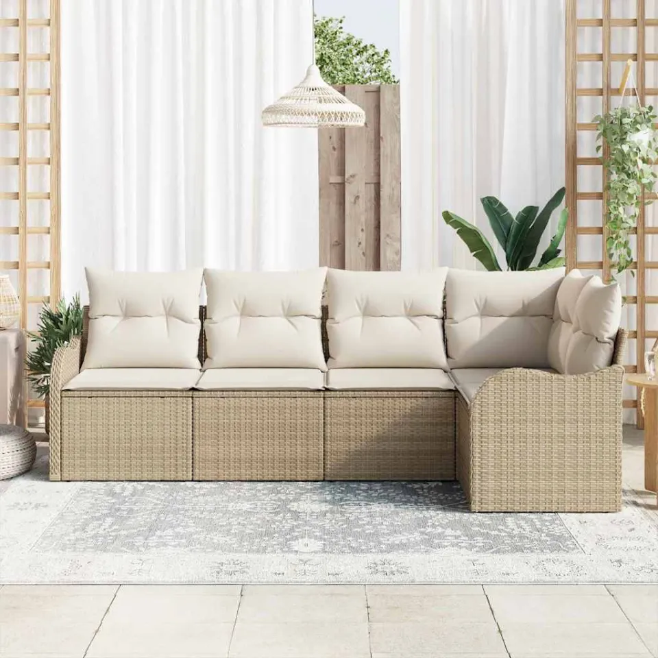 vidaXL Tuin Sofa Set 5 st Beige poly rattan, foto 3