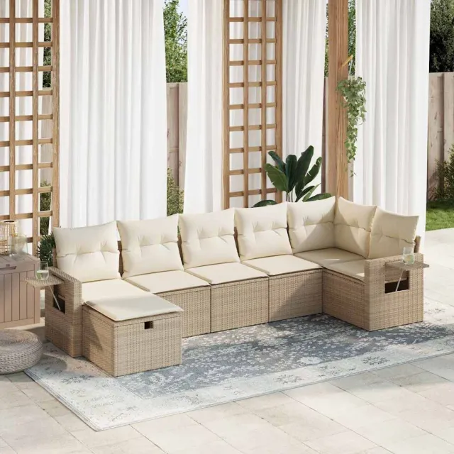 vidaXL 7-delige Loungeset met kussens poly rattan beige, foto 2