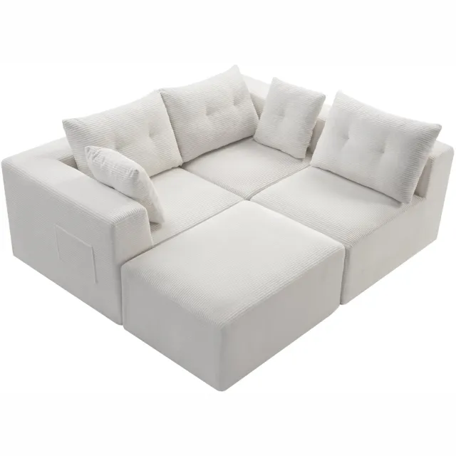 REDOM Modulaire hoekbank 254x92x82 cm - 4-zits met diepe zitruimte en zijvak - Wit