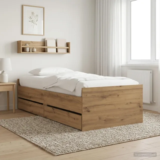 vidaXL Bedframe met lade Artisanaal eiken Massief grenenhout Bruin