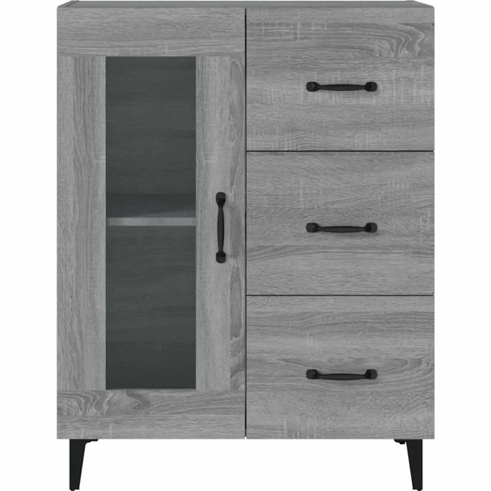 vidaXL Dressoir 69,5x34x90 cm bewerkt hout grijs sonoma eikenkleurig, foto 4