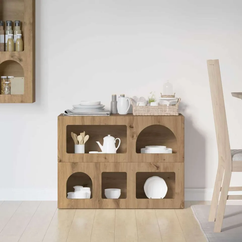 vidaXL Dressoir ELST Artisan Eiken 80,5 x 35 x 59 cm Bewerkt hout, foto 4
