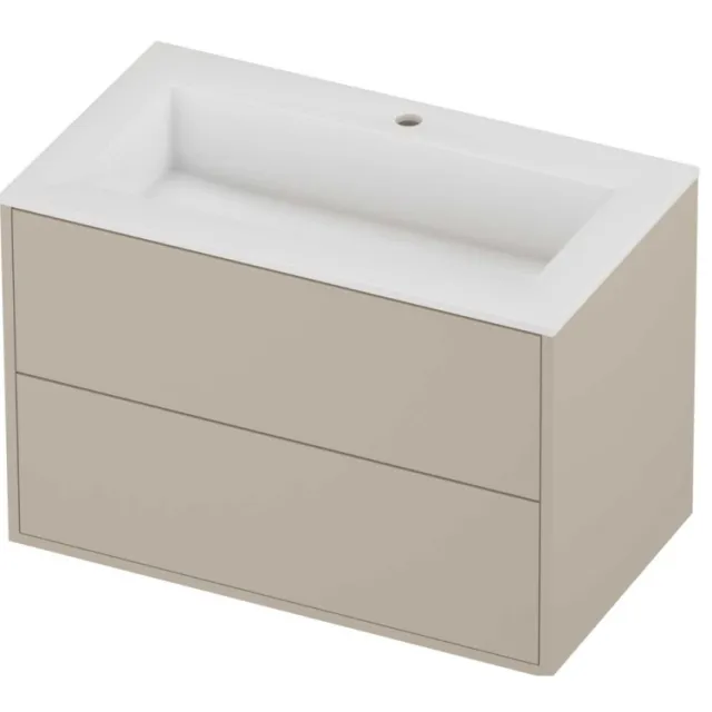 Proline Aristo Badmeubelset Polystone Elegant In Kader 80x46x54 cm Glans Wit Soft Linen Beige