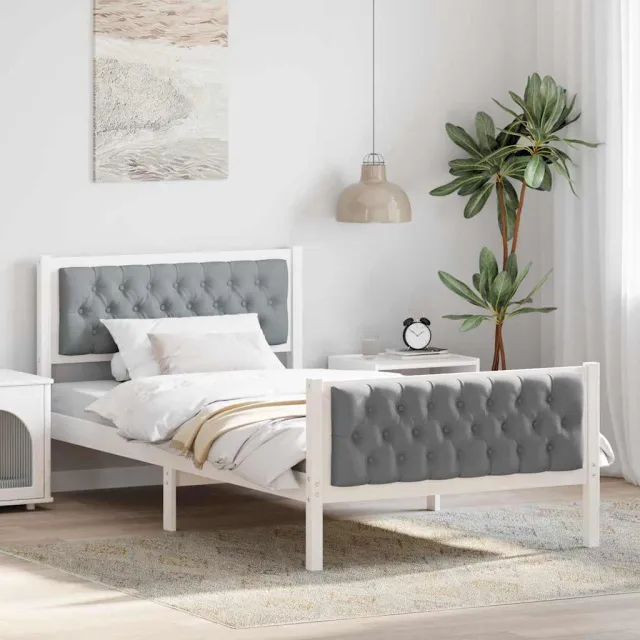 vidaXL Bedframe Lichtgrijs 100 x 200 cm Massief grenenhout Wit