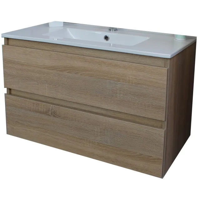 Boss & Wessing Badkamermeubel BWS Pepper Wastafel Porselein Met Kraangat 80x55x46 cm Eiken