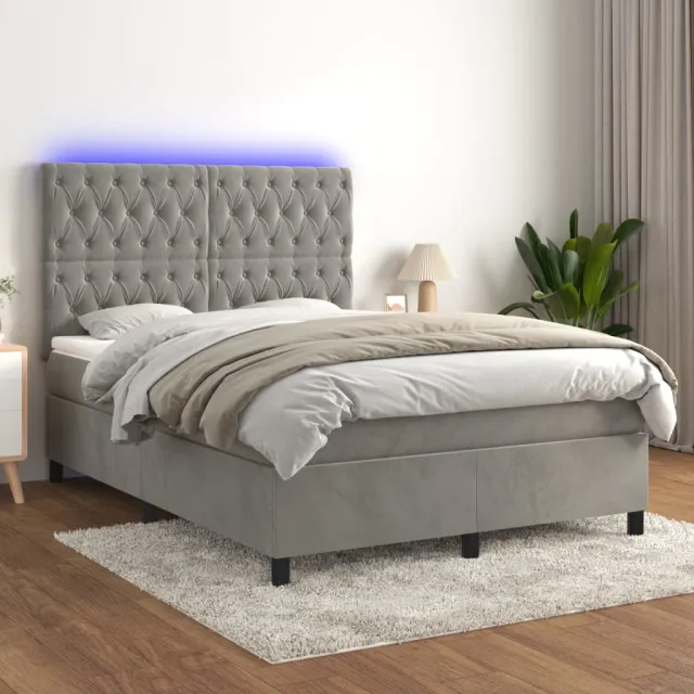 vidaXL Boxspring met matras en LED fluweel lichtgrijs 140x190 cm grijs