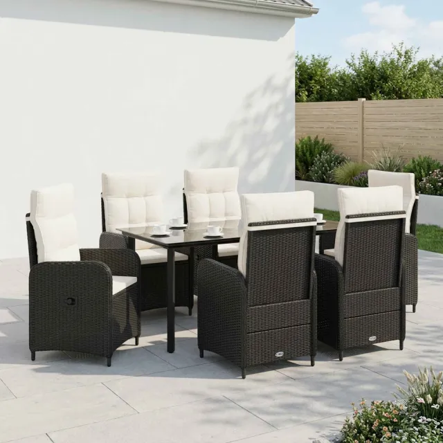 vidaXL Tuin eettafelset 7 st Zwart en Cream Wit 160 x 80 x 74 cm