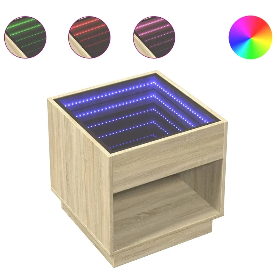 vidaXL Nachtkastje met Infinity LED 50x50x50 cm sonoma eikenkleurig, foto 4