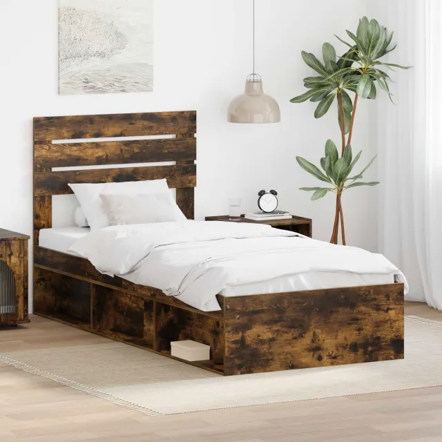 vidaXL Bedframe Gerookt eiken 75 x 190 cm Massief grenenhout