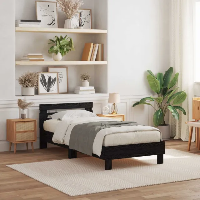 vidaXL Bedframe met hoofdeinde Zwart Eiken 90 x 200 cm Bewerkt hout