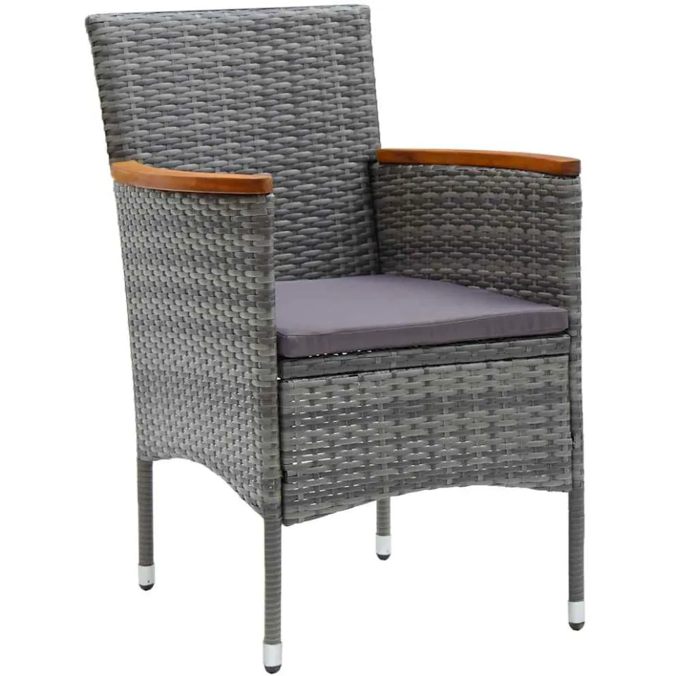 vidaXL 3-delige Bistroset poly rattan en acaciahout grijs, foto 4