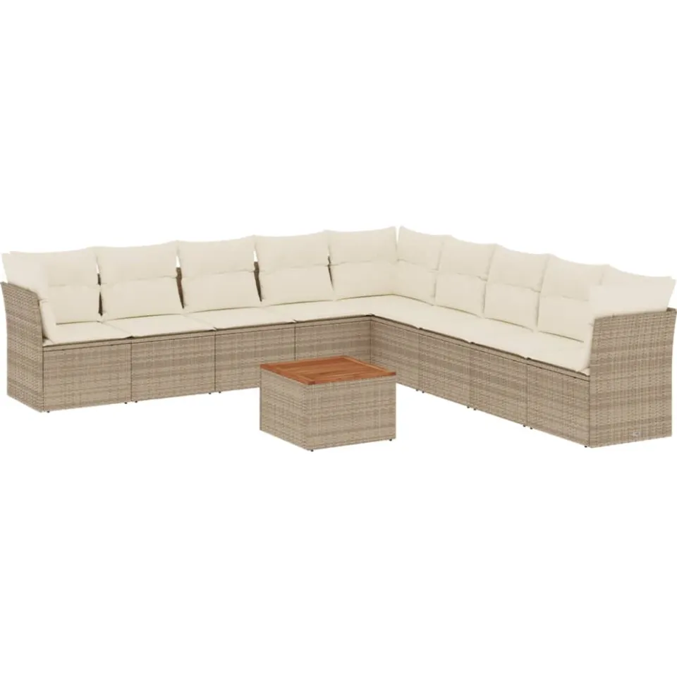 vidaXL 10-delige Loungeset met kussens poly rattan beige, foto 3
