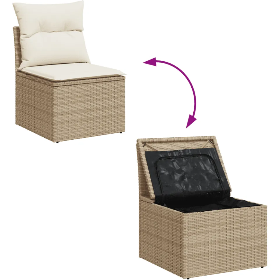 vidaXL 5-delige Loungeset met kussens poly rattan beige, foto 4