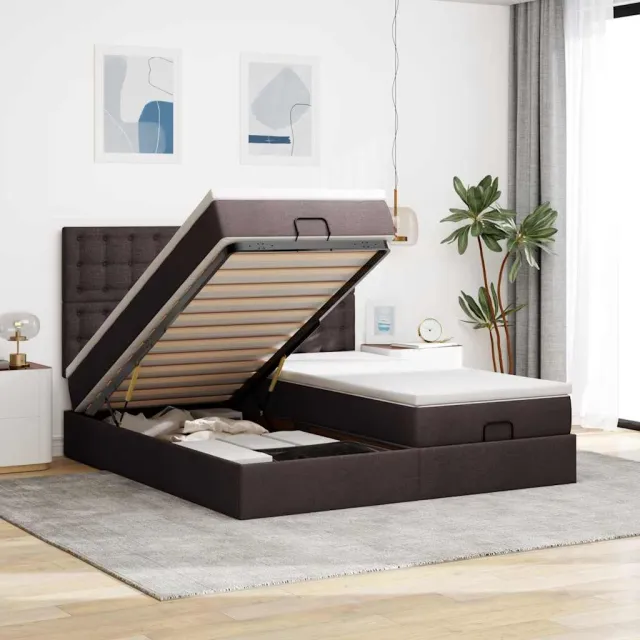 vidaXL Ottoman bed met matrassen en LED's 180x200cm stof donkerbruin bruin