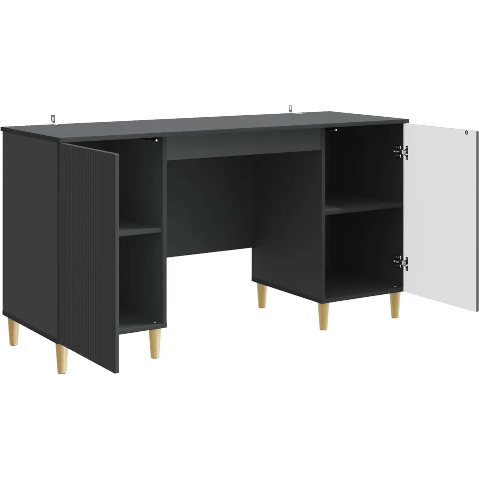 vidaXL Bureau met plank Zwart 142,5 x 50 x 75 cm Bewerkt hout, foto 3