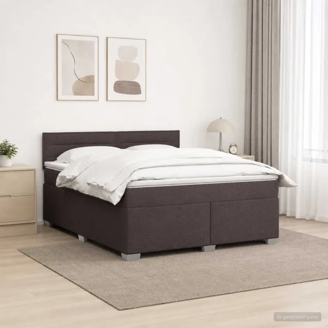 vidaXL Boxspring Bed met Matras en LED Donkerbruin 180 x 200 cm Stof