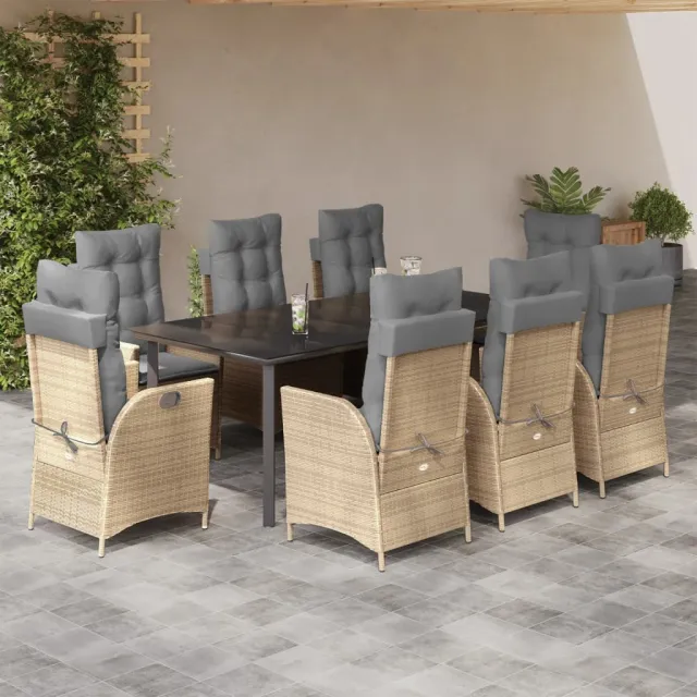 vidaXL 9-delige Tuinset met kussens poly rattan beige, foto 2