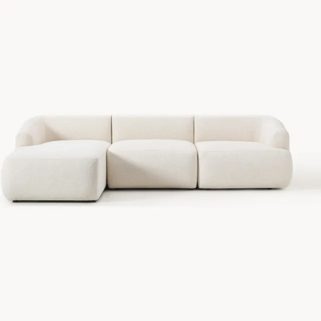 Westwing Collection Modulaire bouclé hoekbank Sofia (3-zits) Wit