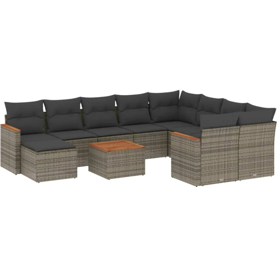 vidaXL 11-delige Loungeset met kussens poly rattan grijs, foto 3