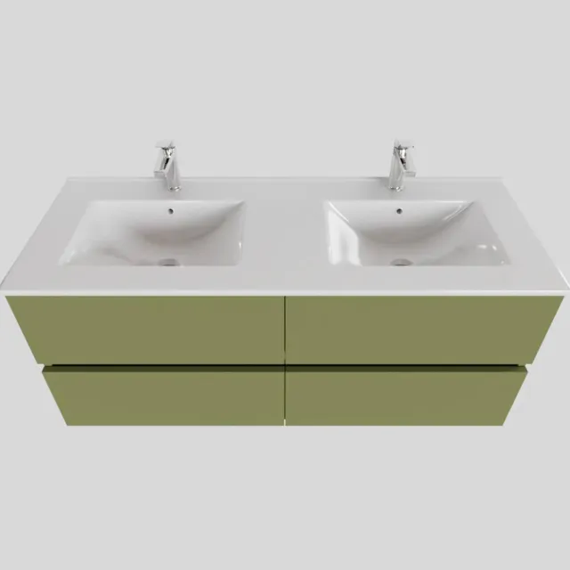 Boss & Wessing Badkamermeubel BWS Helsinki 120x46 cm Keramiek Dubbel Mat Groen 4 Laden (2 kraangaten)