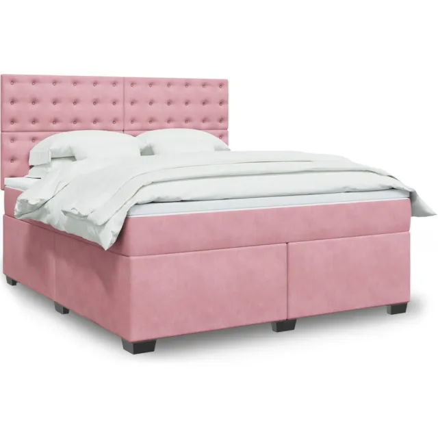 vidaXL Boxspring met matras fluweel roze 180x200 cm