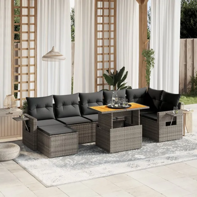 vidaXL 8-delige Loungeset met kussens poly rattan grijs, foto 2