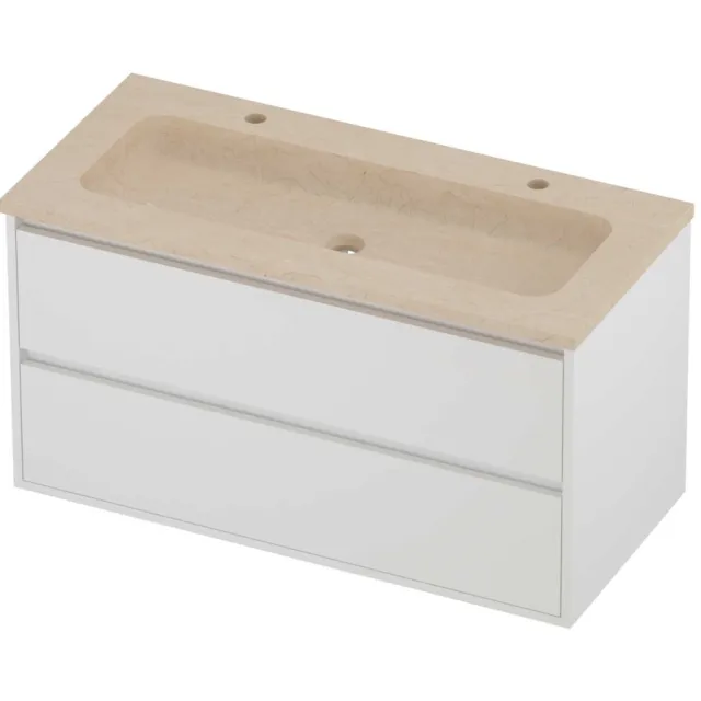 Proline Rollo Badmeubelset Hardsteen Elegant Greeploos 100x46x54 cm Sand Stone Mat White Mat Wit