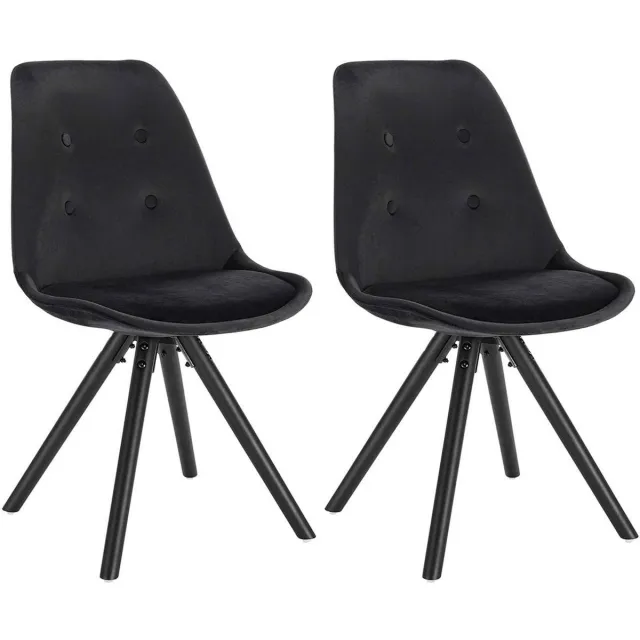 Happyment Bezoekersstoel Zizi - Eetkamerstoel - Zwart Velvet - Houten poten - Set van 2 - Zithoogte 46 cm - Deluxe