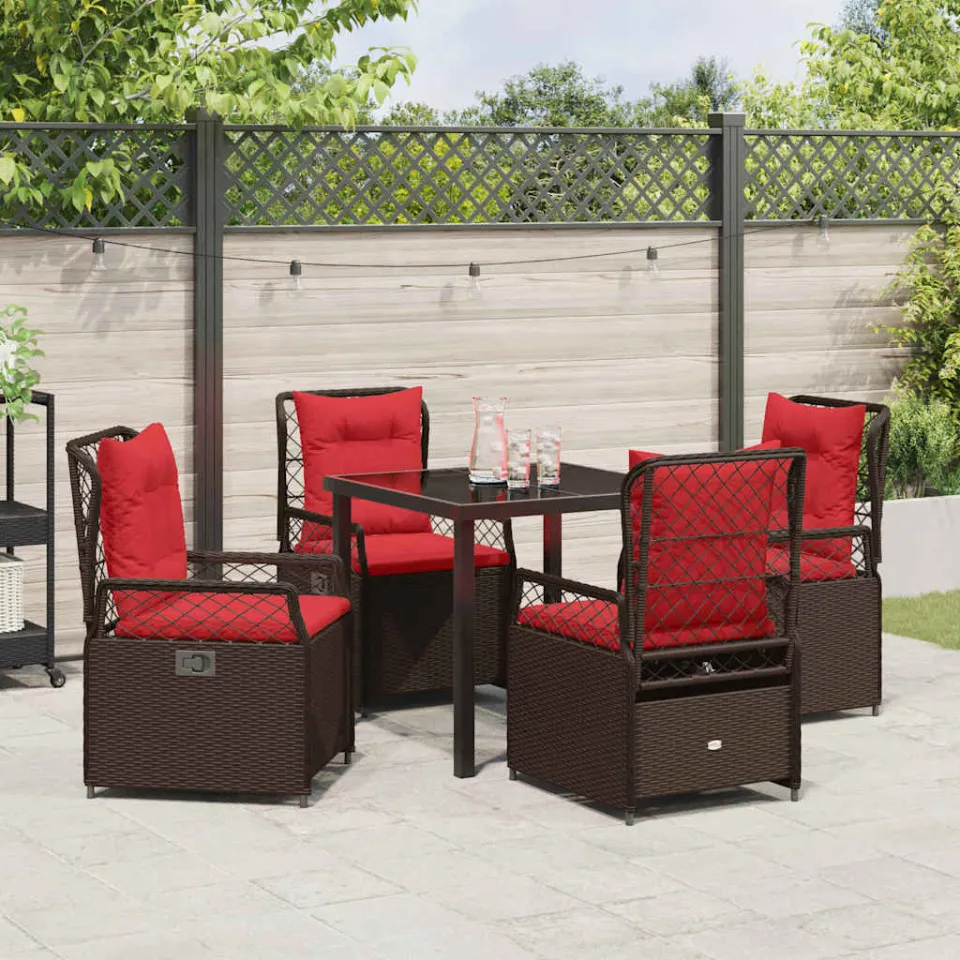 vidaXL Tuin eettafelset 5 st Bruin poly rattan, foto 3