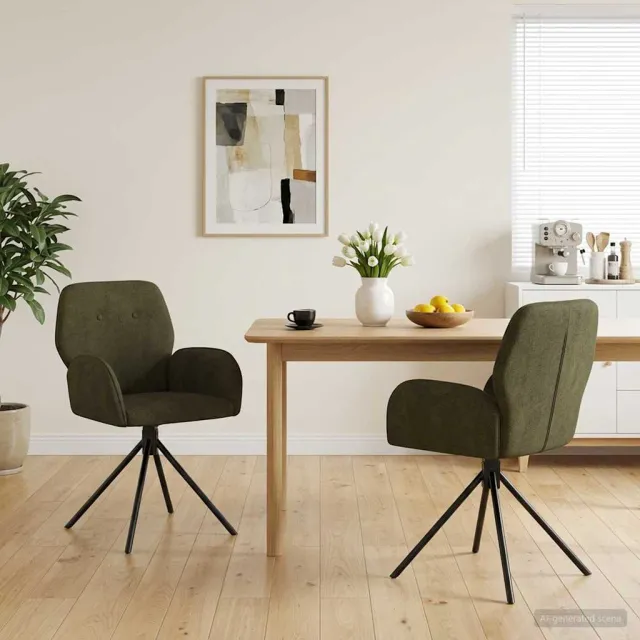 vidaXL Draai Eetstoelen 2 st Nep Suede Leer Legergroen 54 x 55 x 86 cm groen, foto 2