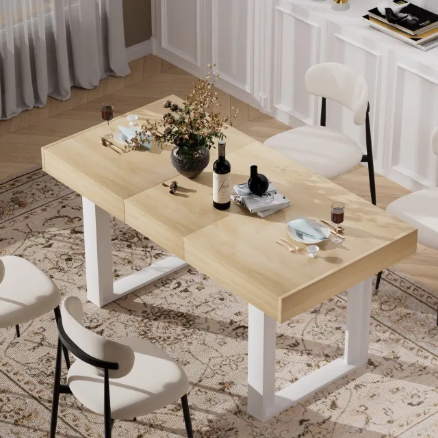 CHICFURN Eettafel 120-160 cm - 8 personen - Uitschuifbaar - Rechthoekig - Keuken en eetkamer - Spaanplaat - Naturel wit