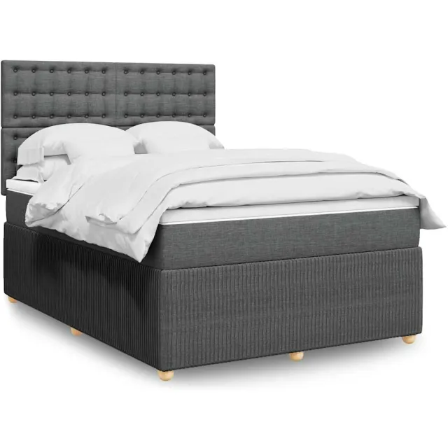 vidaXL Boxspring met matras stof donkergrijs 160x200 cm grijs