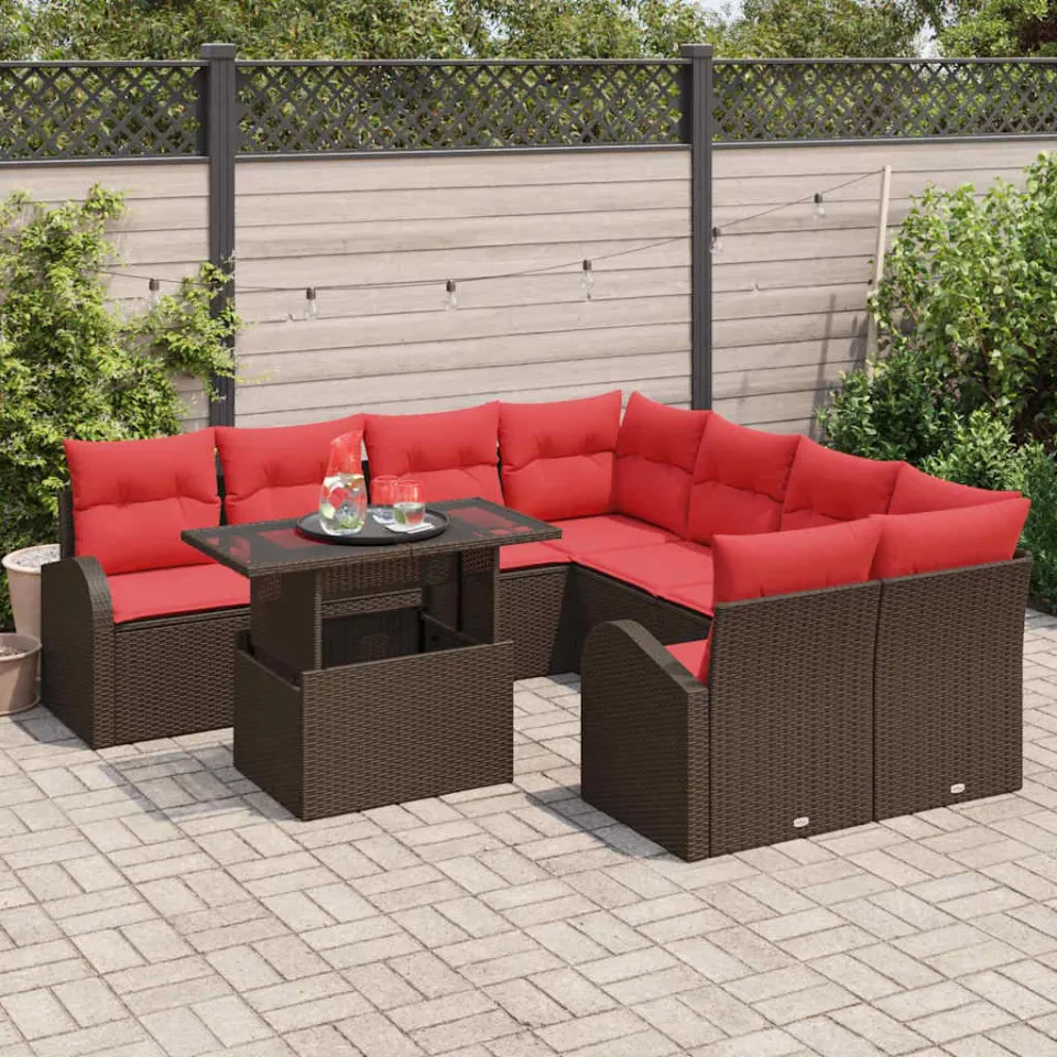 vidaXL Tuin Sofa Set 9 st Bruin poly rattan, foto 3