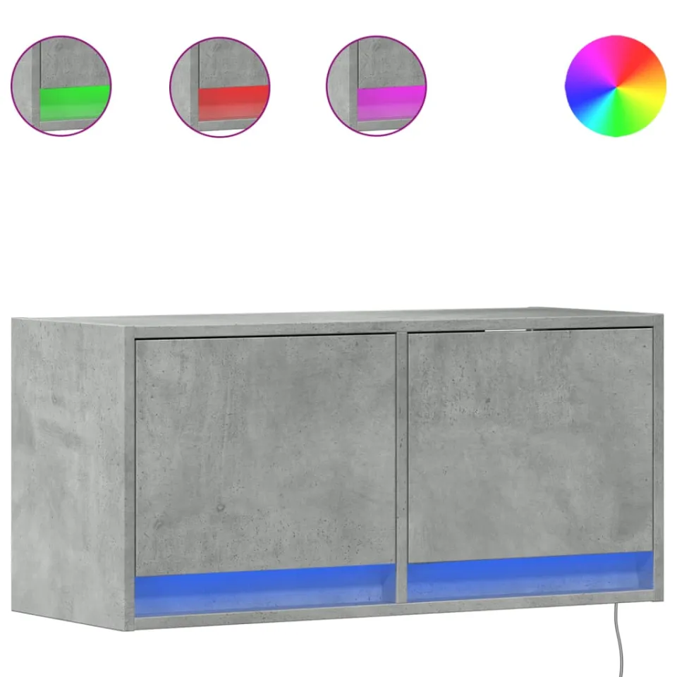 vidaXL Tv-wandmeubel met LED-verlichting 80x31x35 cm betongrijs grijs, foto 3