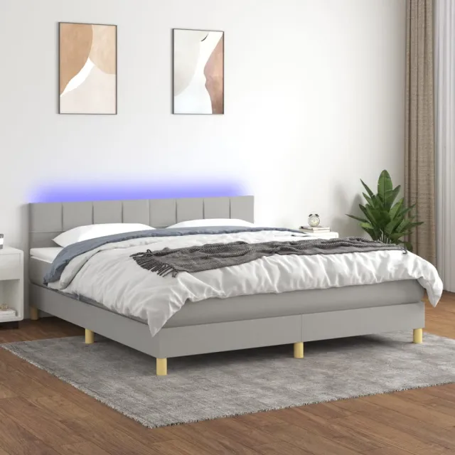 vidaXL Boxspring met matras en LED stof lichtgrijs 160x200 cm grijs