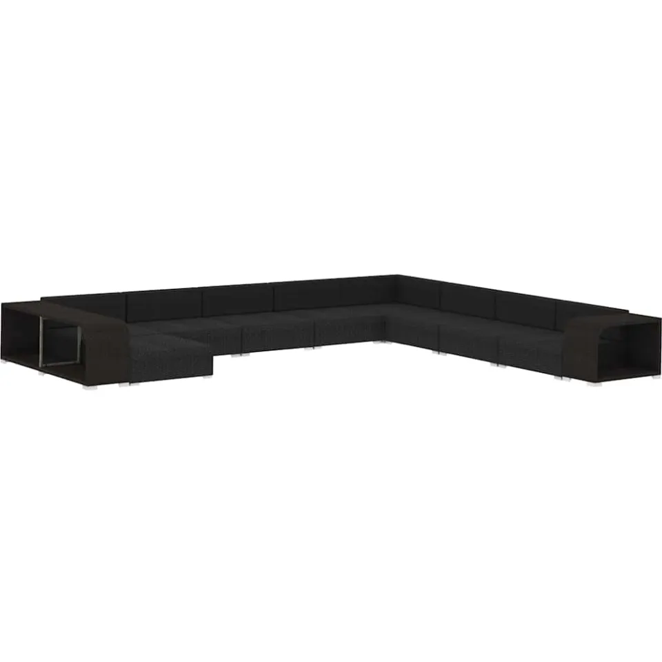 vidaXL 11-delige Loungeset met kussens poly rattan zwart