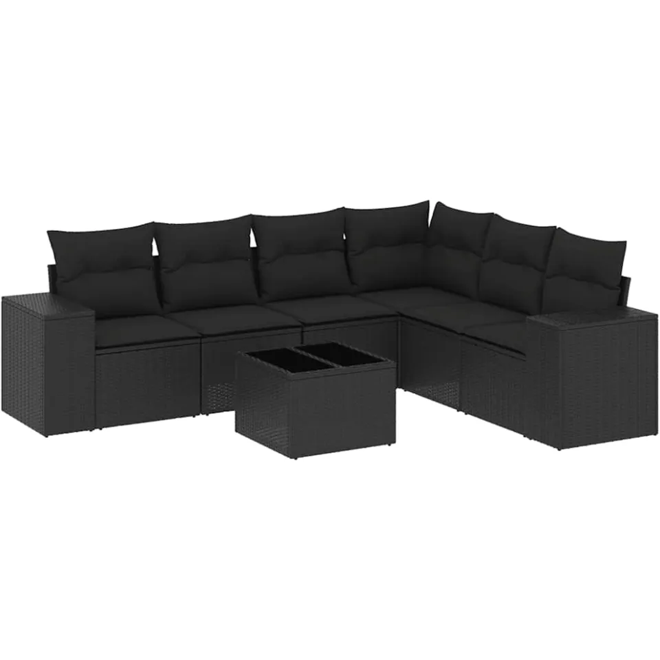 vidaXL 7-delige Loungeset met kussens poly rattan zwart, foto 3