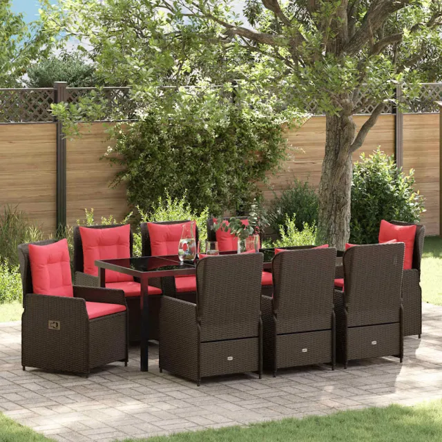 vidaXL Tuin Eetset 9 st Bruin Poly riet