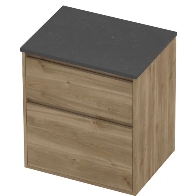 Proline Deck Badmeubelset Hardsteen Greeploos Asymmetrisch Kader 60x46x67 cm Blue Stone Cider Oak Eiken