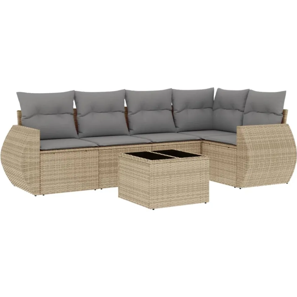 vidaXL 6-delige Loungeset met kussens poly rattan beige