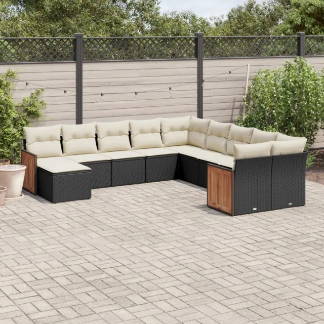 vidaXL 11-delige Loungeset met kussens poly rattan zwart, foto 2