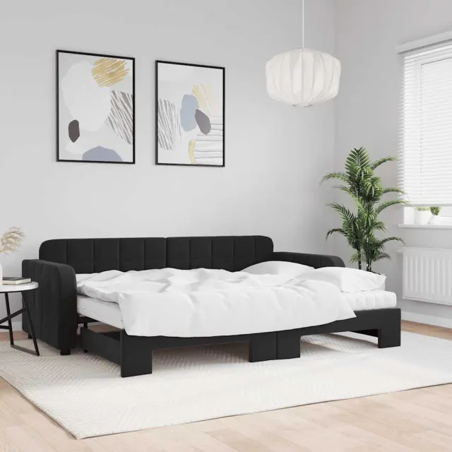 vidaXL Slaapbank onderschuifbed en matrassen 80x200 cm fluweel zwart
