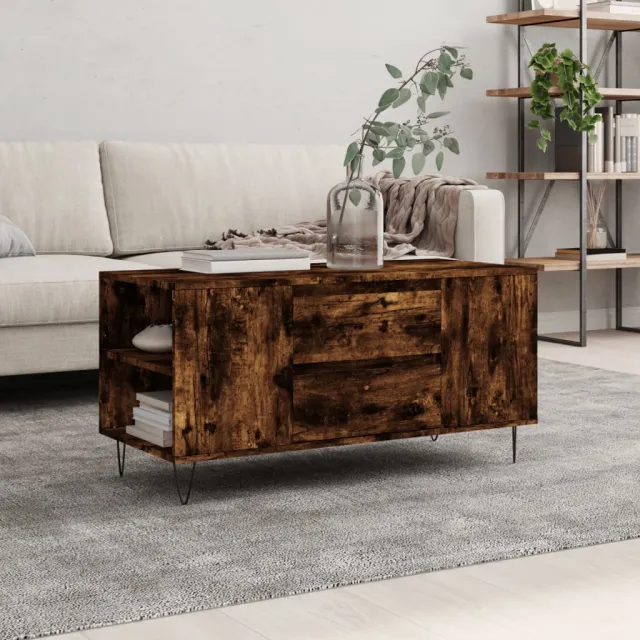 vidaXL Salontafel 102x44,5x50 cm bewerkt hout gerookt eikenkleurig Bruin