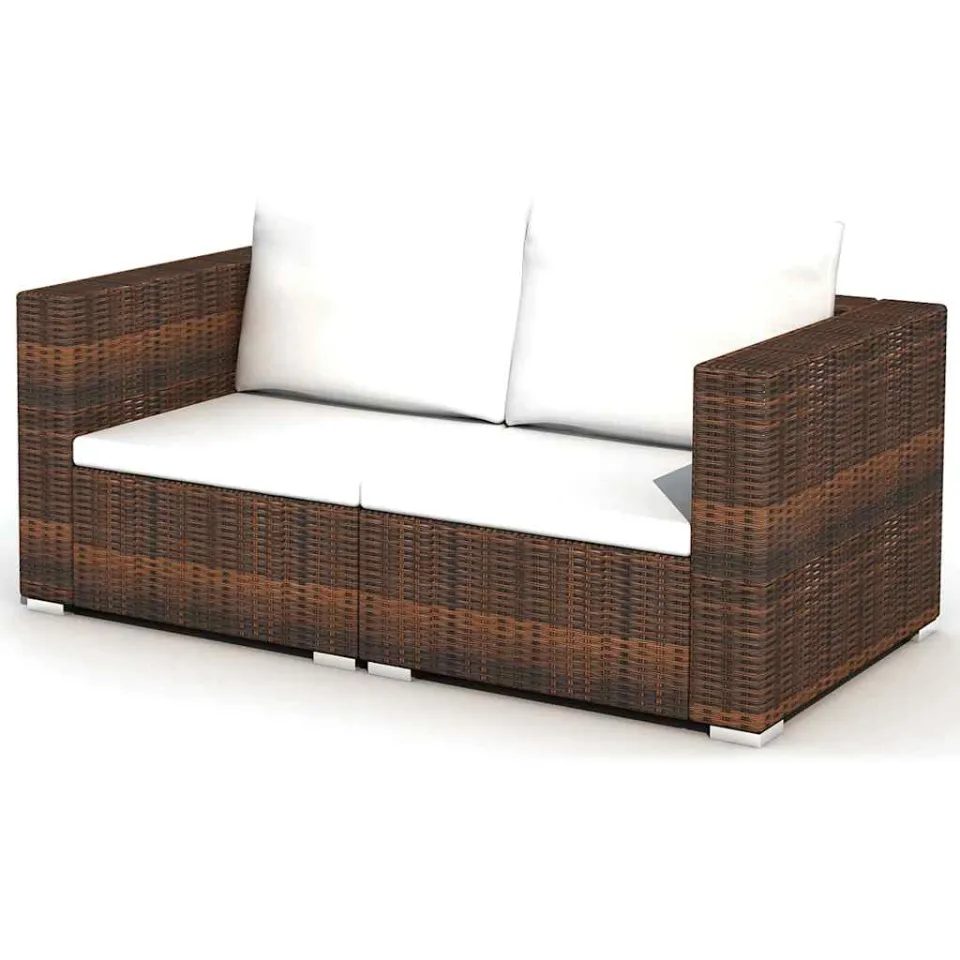 vidaXL 10-delige Loungeset met kussens poly rattan bruin, foto 4